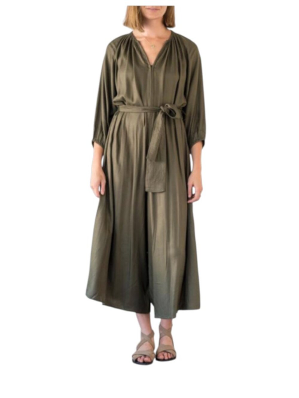 Apiece Apart Isla Wide Leg Jumpsuit Womens 6 Millitary Green Belted Cotton Gauze